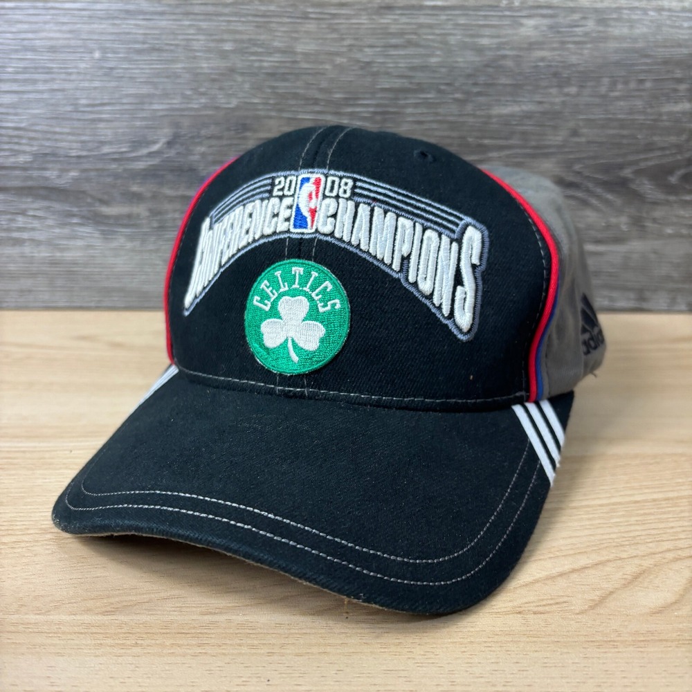 Boston Celtics Hat Cap Strap Back Black 2008 Champions NBA Basketball Adidas